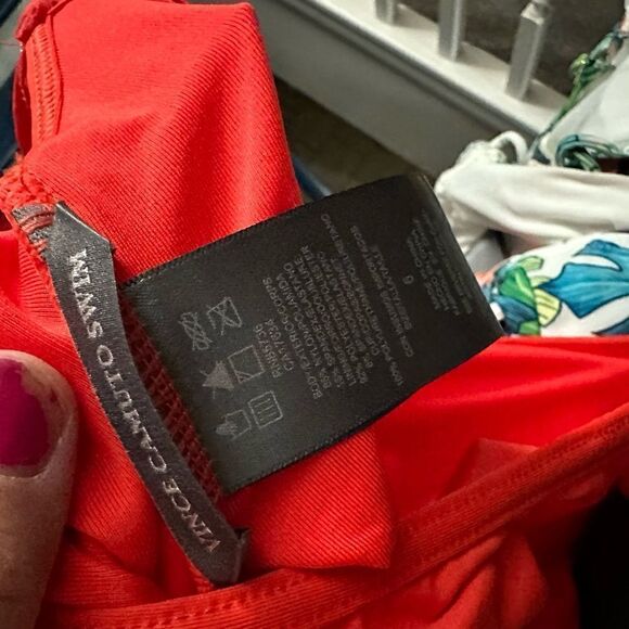 Vince Camuto Ruffle Off The Shoulder OnePiece Swimsuit Sz 6 NWT Bright CoralRed - Picture 7 of 9